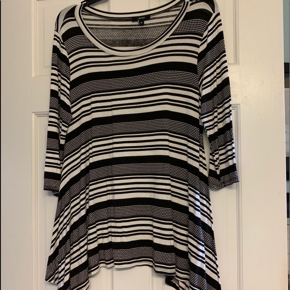 Black and white striped casual top - Picture 1 of 3